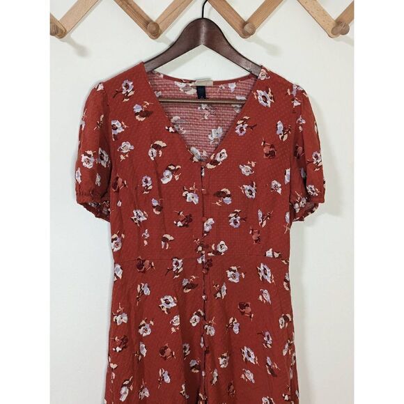 Universal Thread Orange Floral Button-Up Dress - Size Small - Picture 2 of 8